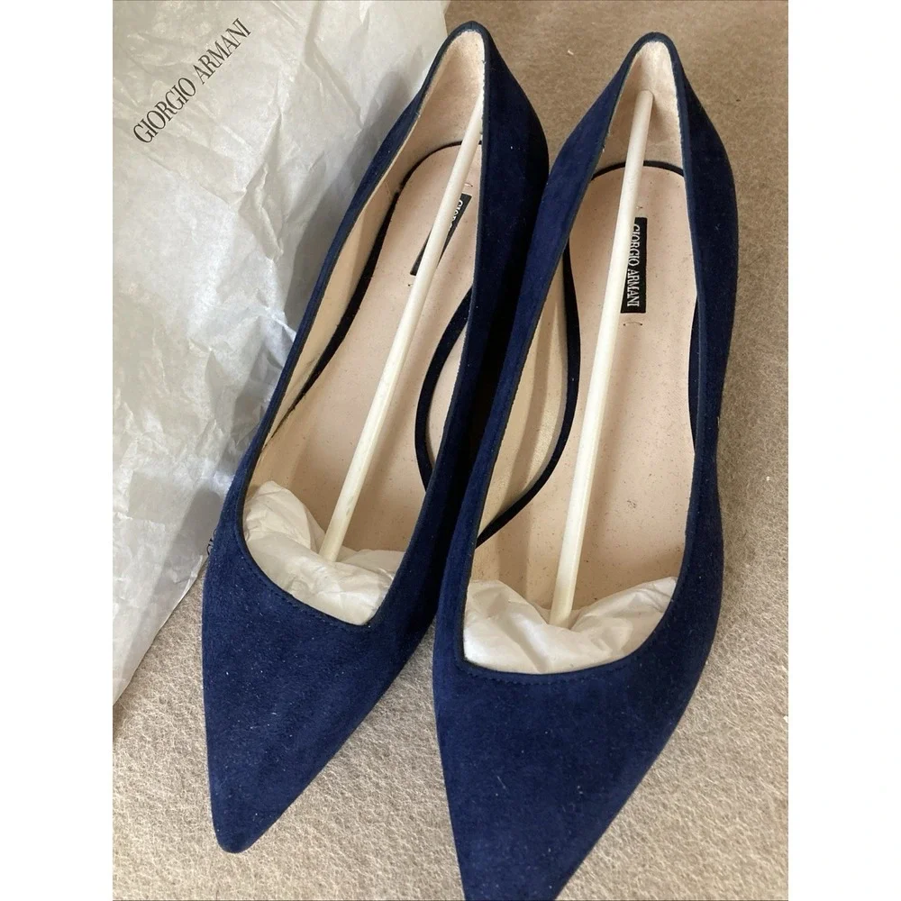 Giorgio Armani Suede Pointed Toe Ballet Flats Sz 35 5 New Navy Authenticity‎ Bag